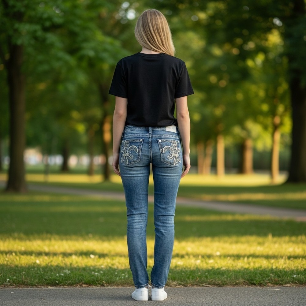 Miss Me FLEUR DE LIS POCKET Mid Rise Bootcut Jeans 28 Western Y2K 34 Inseam Blin